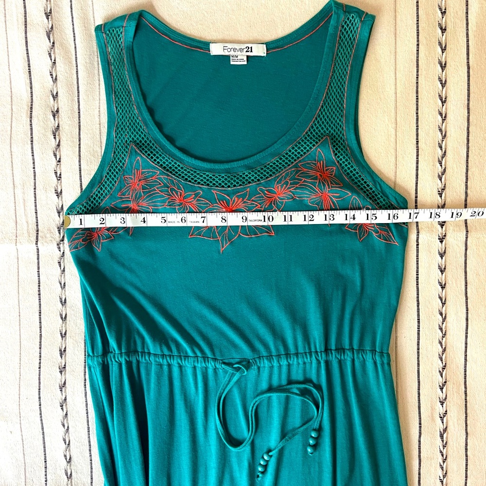 Vintage 80’s style Forever21 teal/orange maxi tank dress, Size M